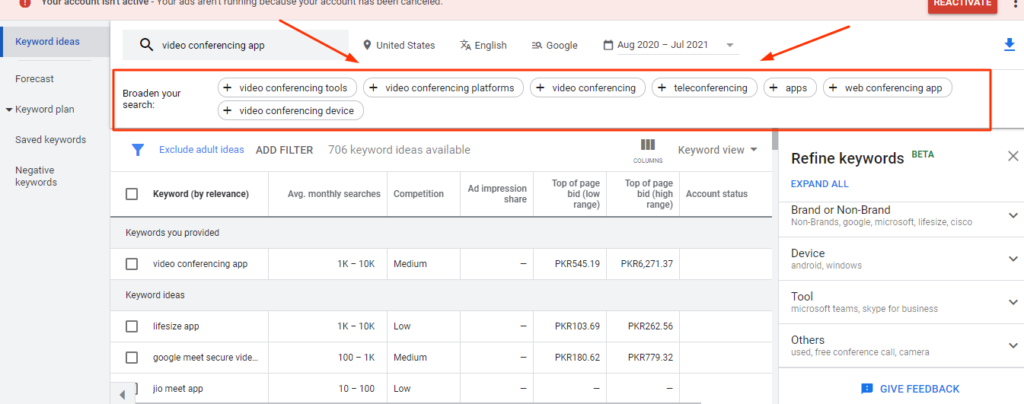 Multiple Keyword List